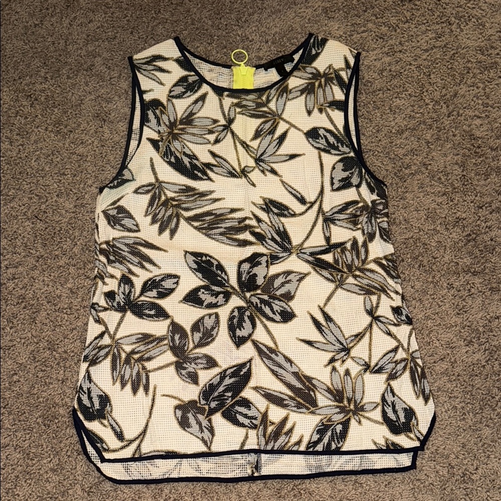 J. Crew Cream Boxy Tank Top with Floral Design